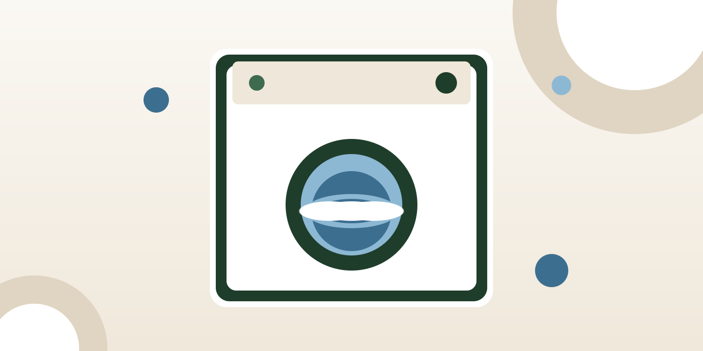 Illustration of a dishwasher with clean dishes and water drops