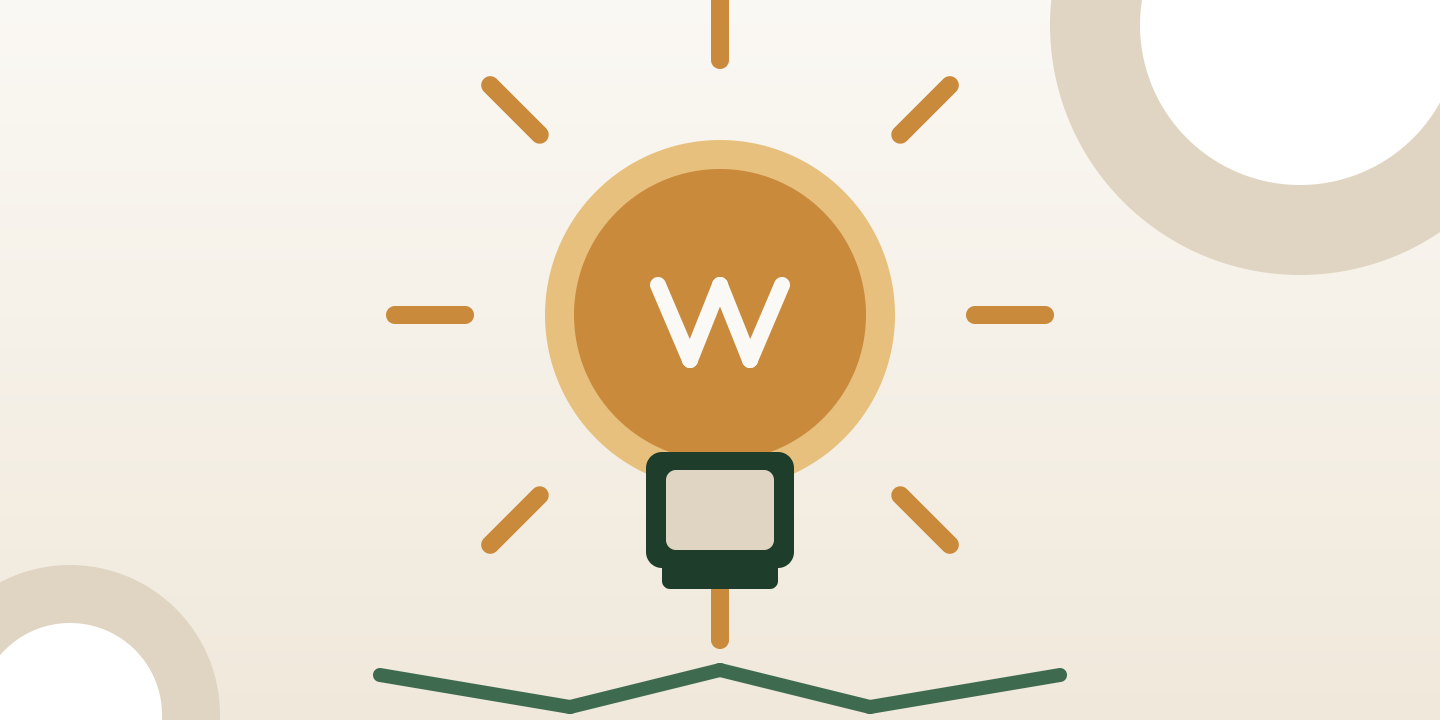 Illustration of a light bulb with rays of light on a warm background