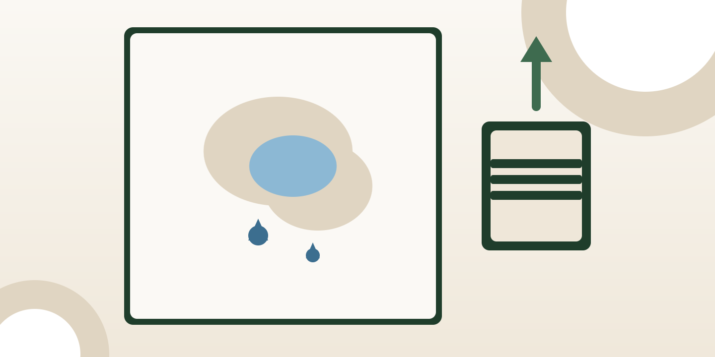 Illustration of a wall with a damp patch, water drops and a ventilation grille
