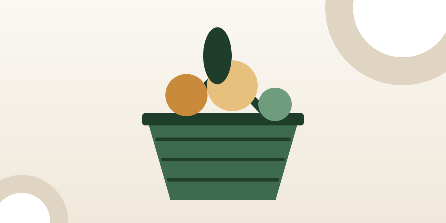 Illustration of a shopping basket with fruit and vegetables