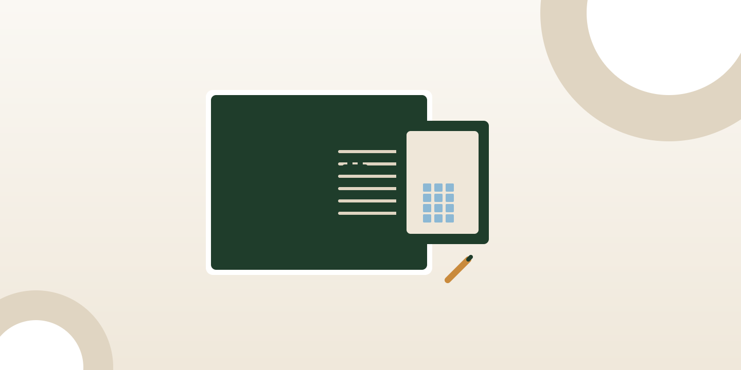 Illustration of a notebook with figures and a calculator