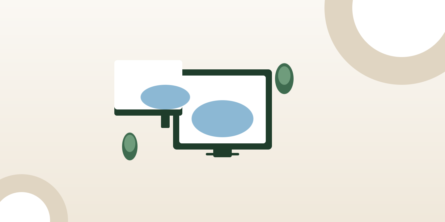Illustration of a computer and a monitor with energy saving symbols